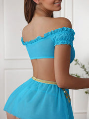 3pcs Solid Gold Glitter Bow Cosplay Sexy Lingerie