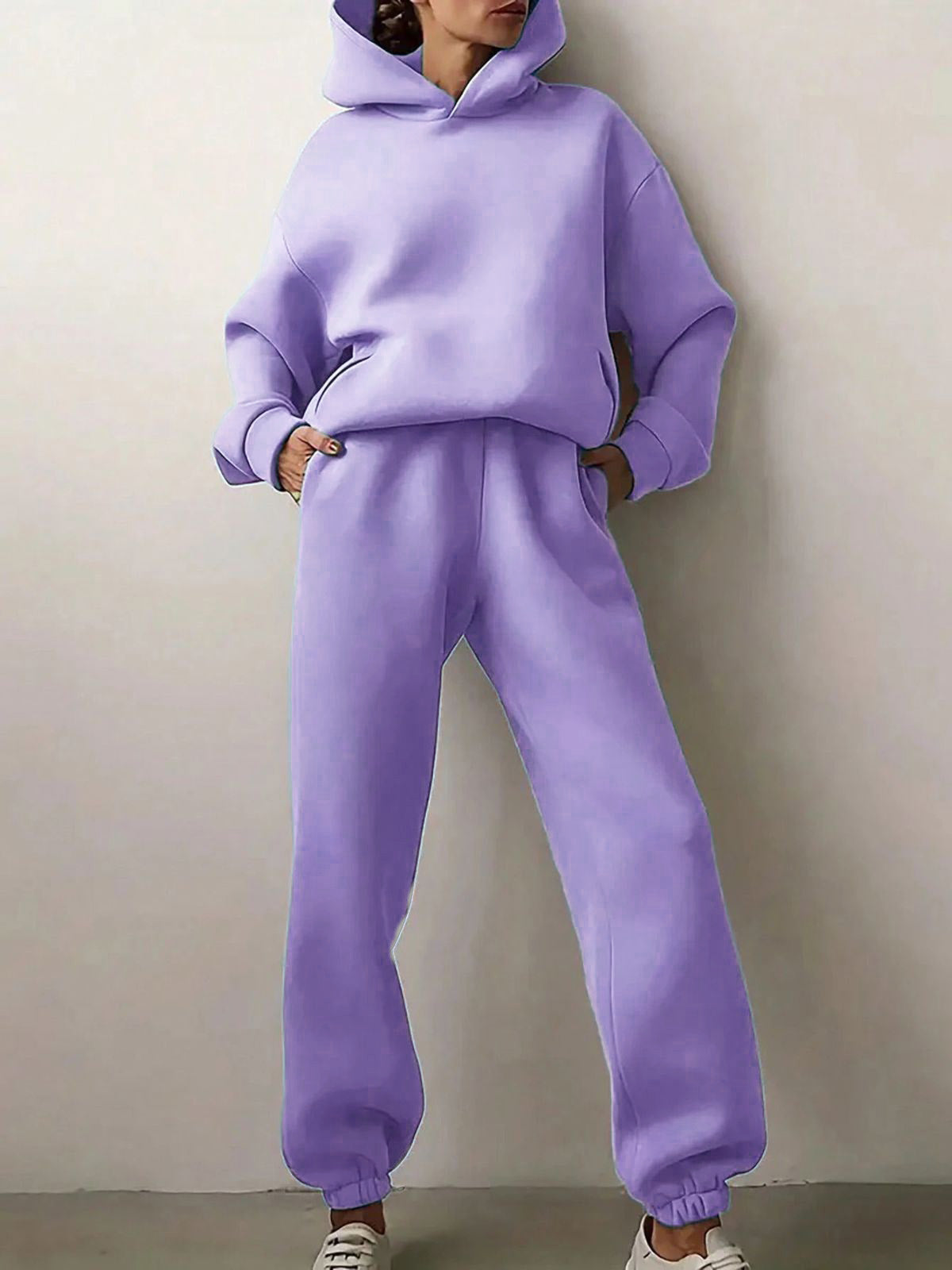 Solid Drop Shoulder Hooded Sweatshirt & Solid Sweatpants