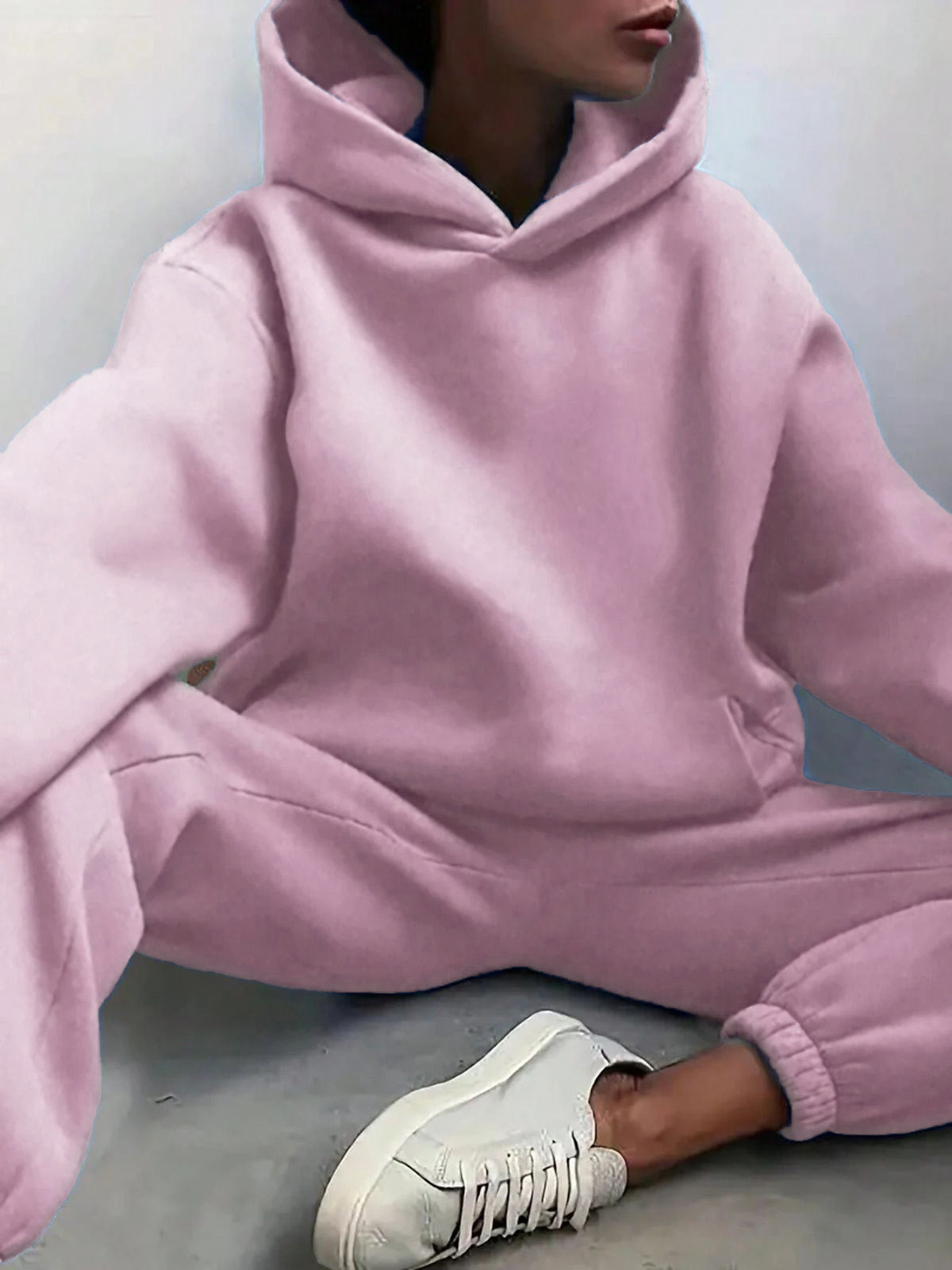 Solid Drop Shoulder Hooded Sweatshirt & Solid Sweatpants