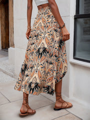 Paisley Ruffles Medium Rise Elastic Waist Skirt