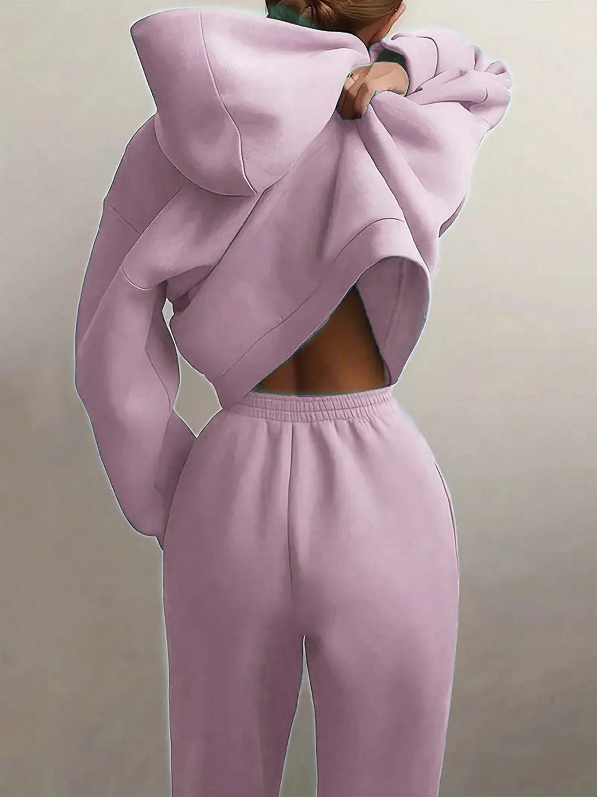 Solid Drop Shoulder Hooded Sweatshirt & Solid Sweatpants