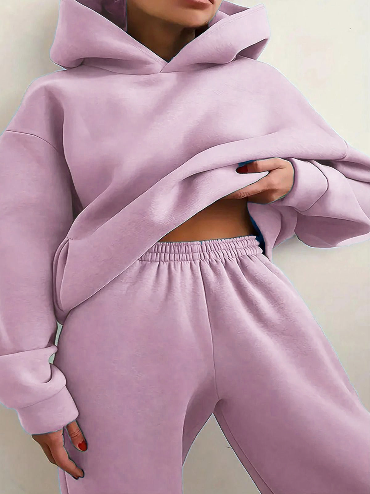 Solid Drop Shoulder Hooded Sweatshirt & Solid Sweatpants