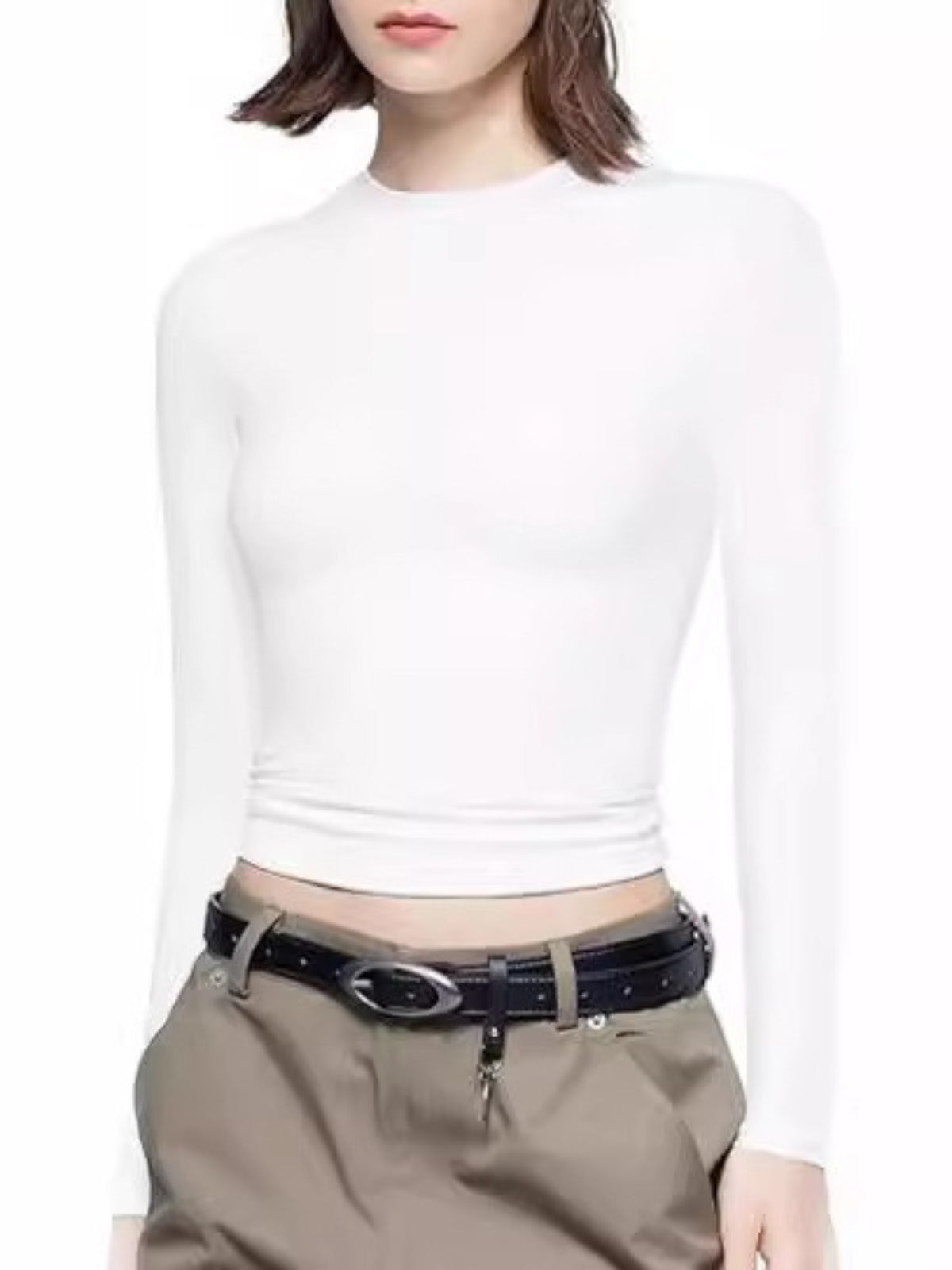 Solid Streetwear Minimalist Double Layer Compression Long Sleeve Basic T-shirt
