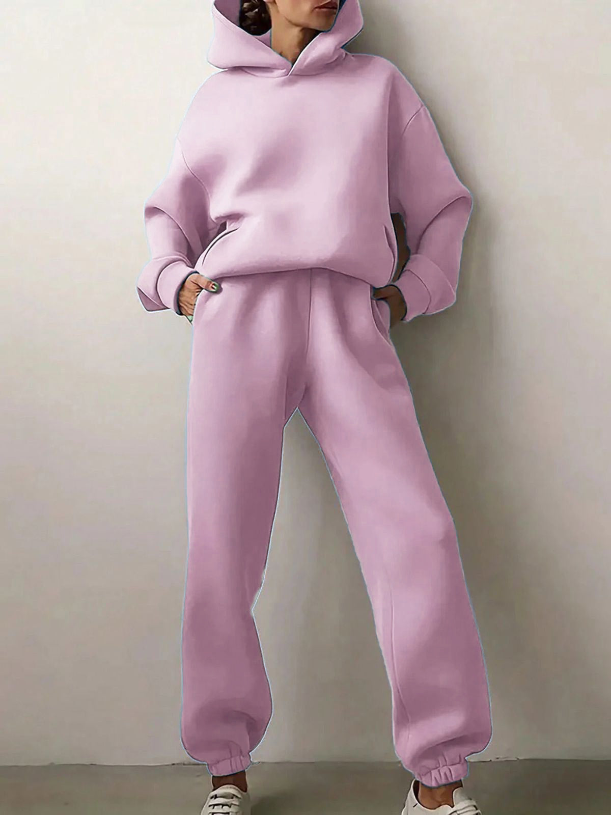 Solid Drop Shoulder Hooded Sweatshirt & Solid Sweatpants