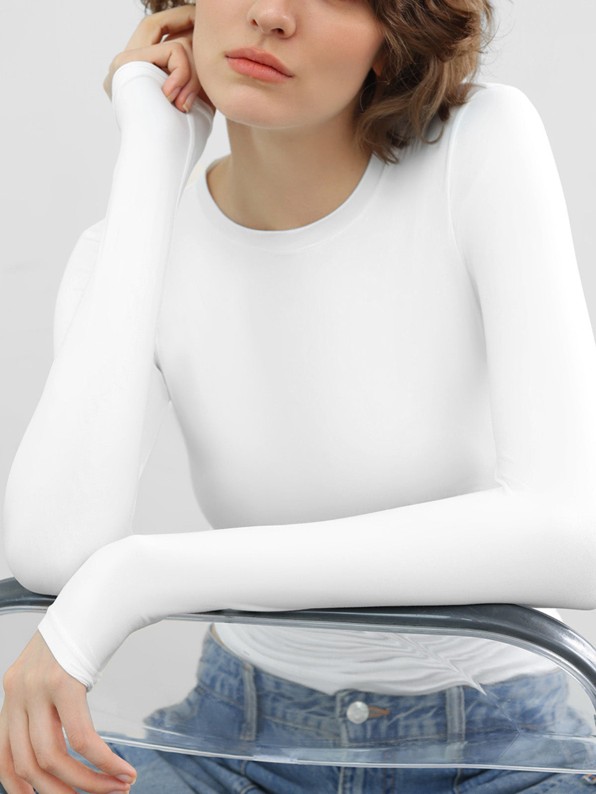 Solid Streetwear Minimalist Double Layer Compression Long Sleeve Basic T-shirt