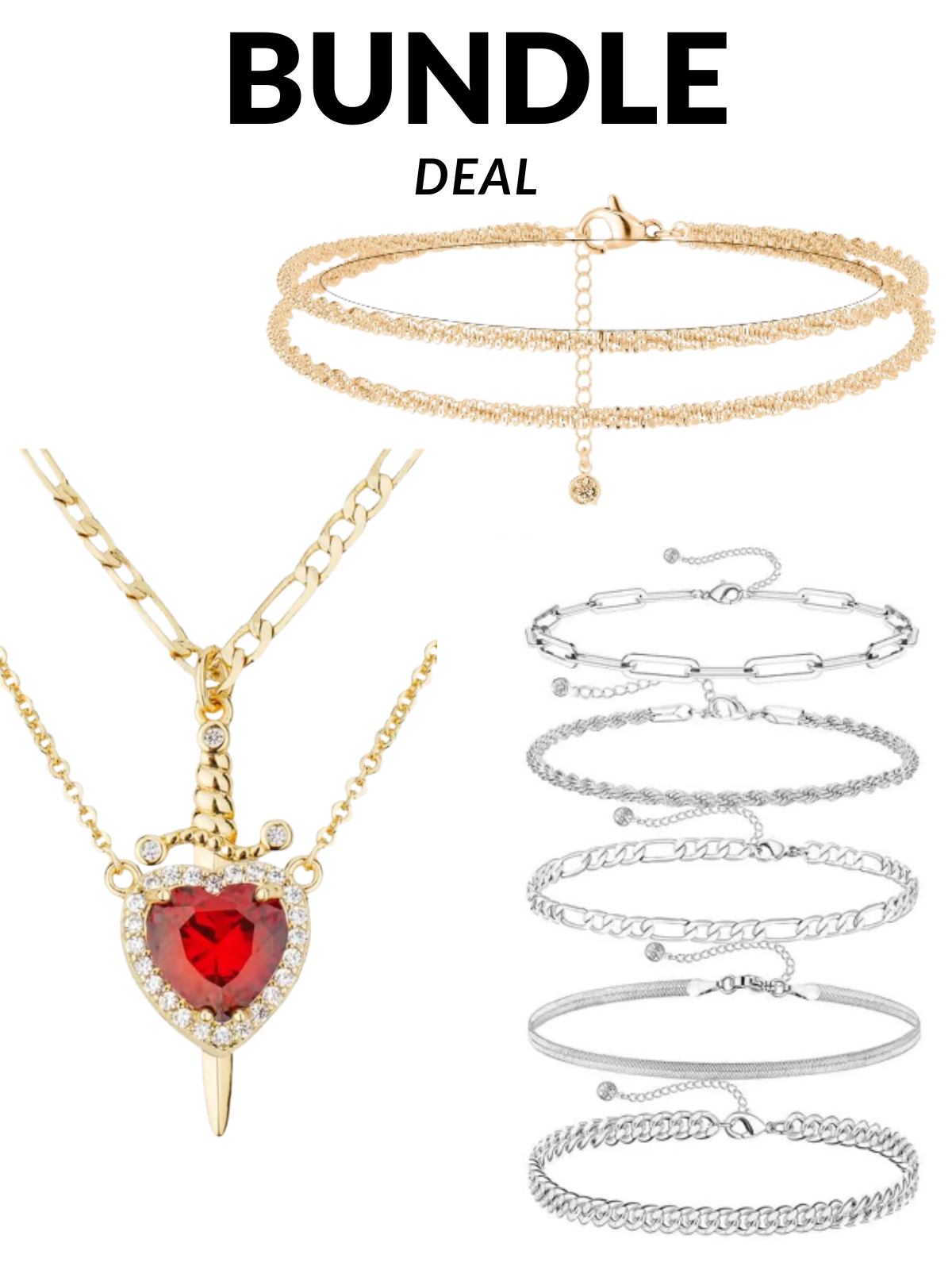 3-Piece Fashion Jewelry Set - Waterproof Anklet + 14K Gold-Plated Necklace + Cuban Chain Bracelet Luxury Combination