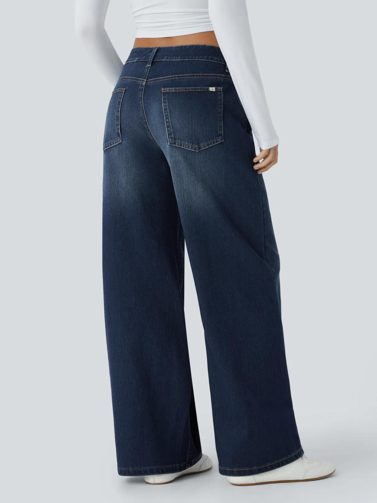 Washed Denim Asymmetric Low Rise Zipper Pockets Baggy Wide Leg Washed Casual Jeans