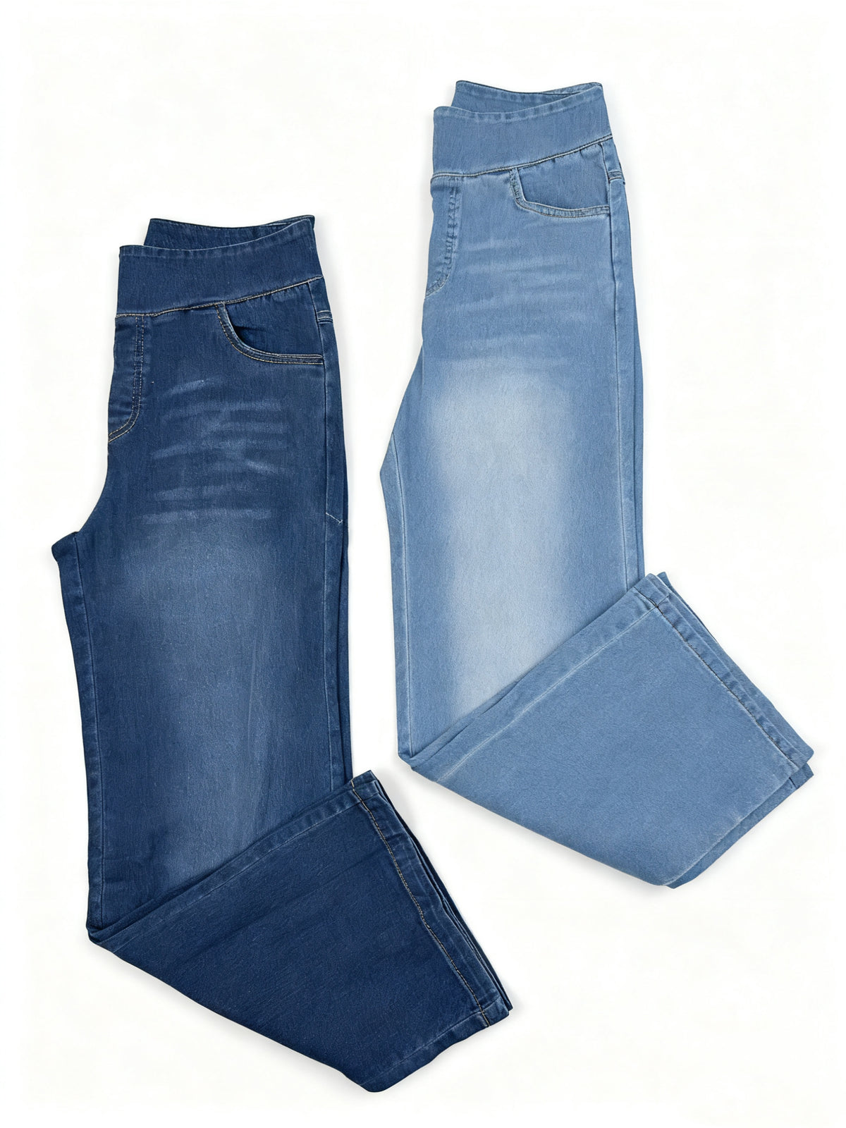 Baggy Washed Stretchy Knit High Waisted Multiple Pockets Baggy Wide Leg Denim Jeans