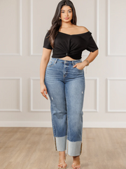 Strechy Streetwear Pocket Medium Rise Fly Denim Straight Leg Pants