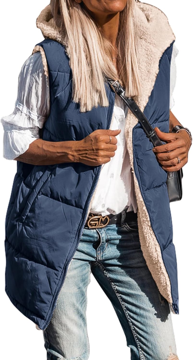 Solid Pocket Zip Up Hooded Basic Casual Vest