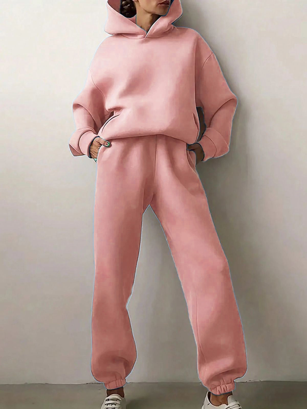 Solid Drop Shoulder Hooded Sweatshirt & Solid Sweatpants