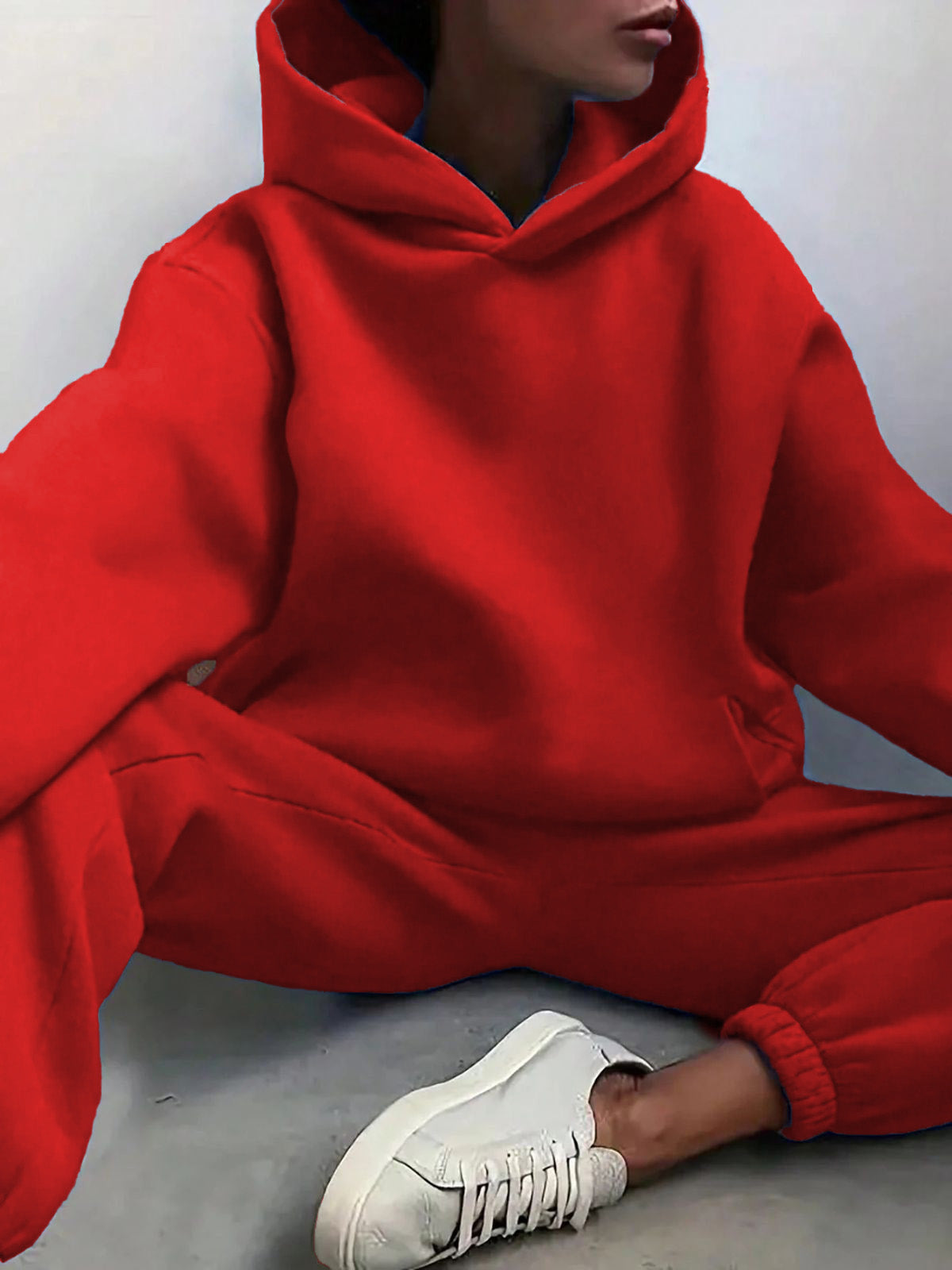 Solid Drop Shoulder Hooded Sweatshirt & Solid Sweatpants