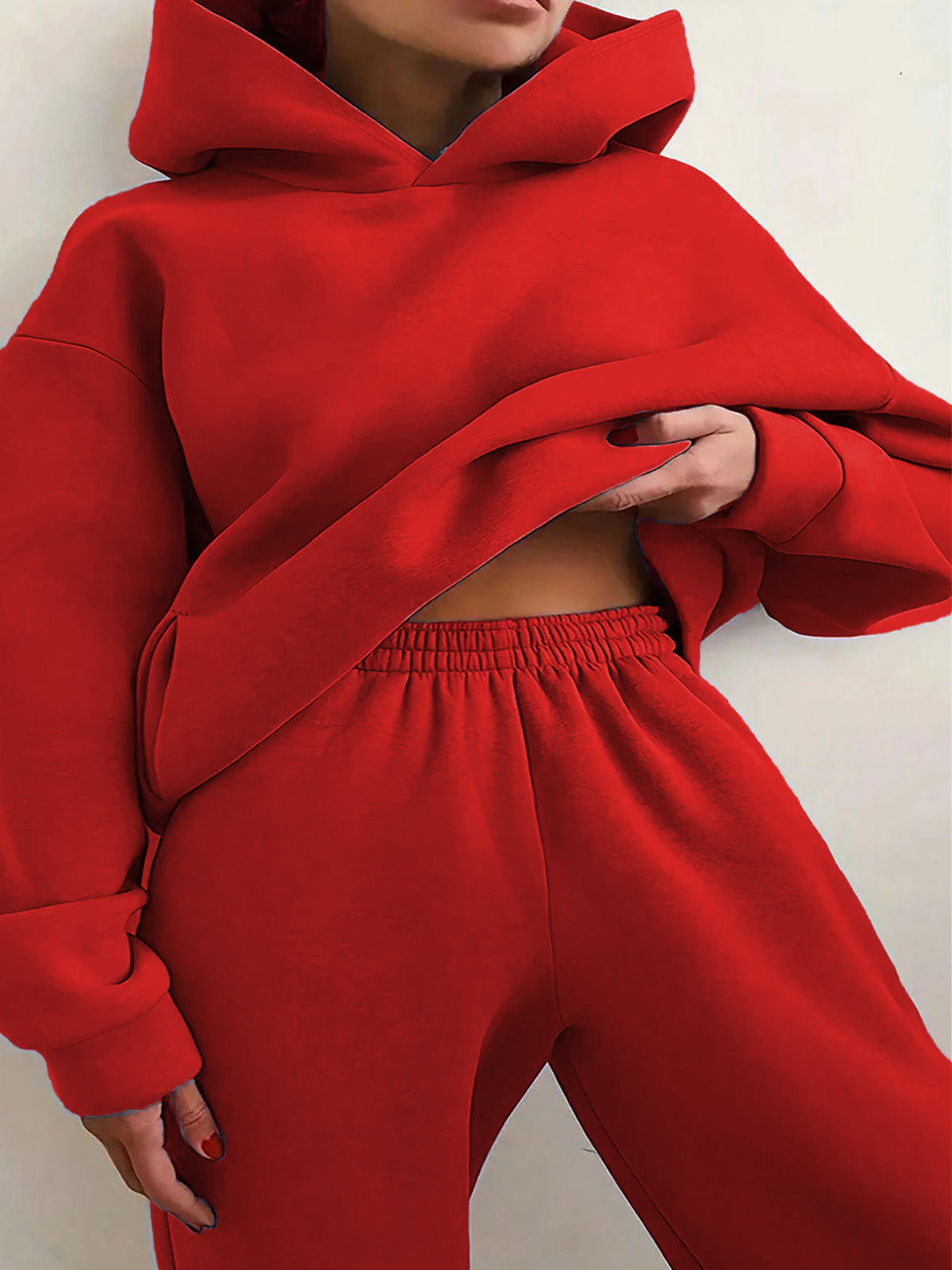 Solid Drop Shoulder Hooded Sweatshirt & Solid Sweatpants