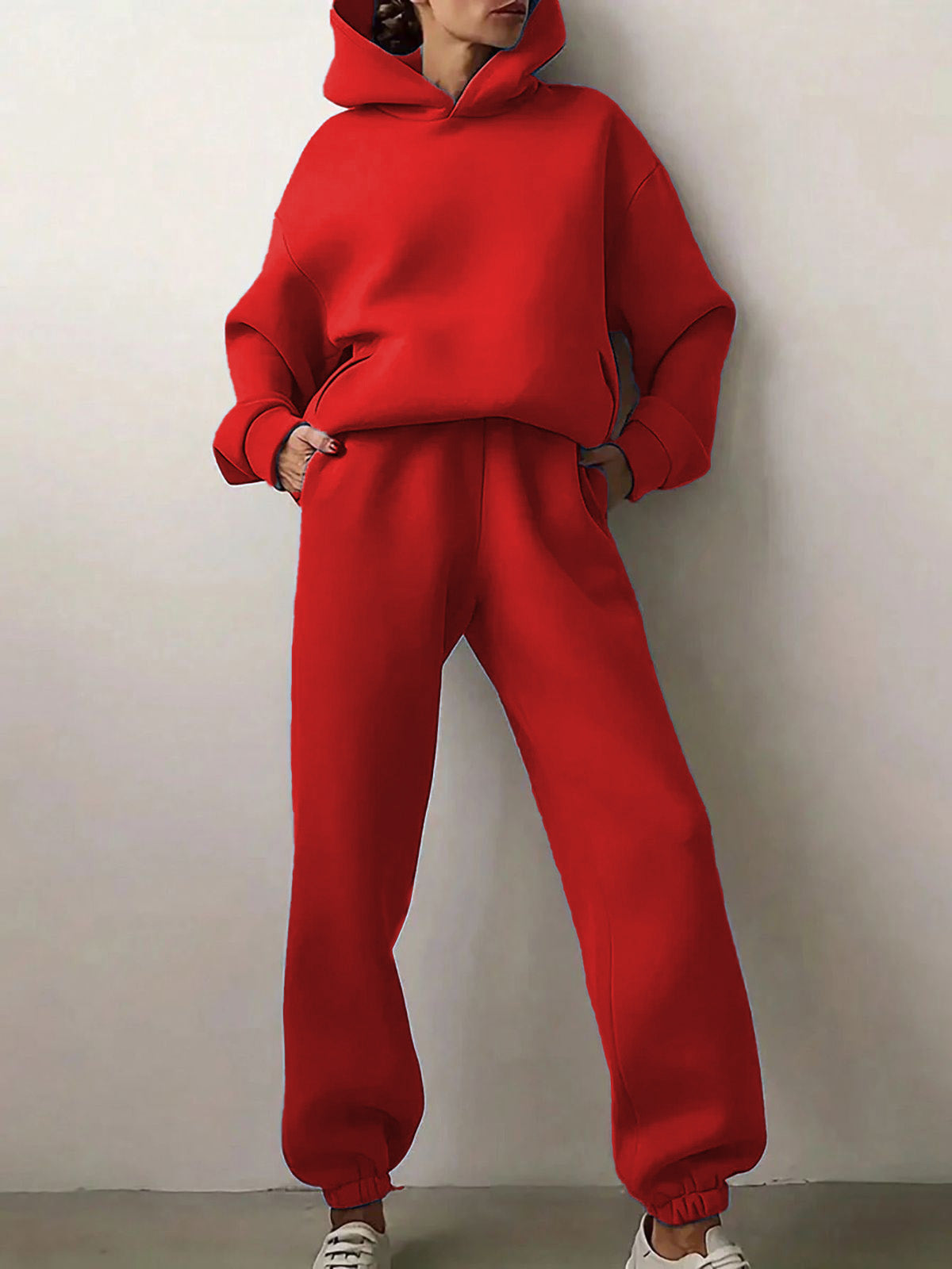 Solid Drop Shoulder Hooded Sweatshirt & Solid Sweatpants