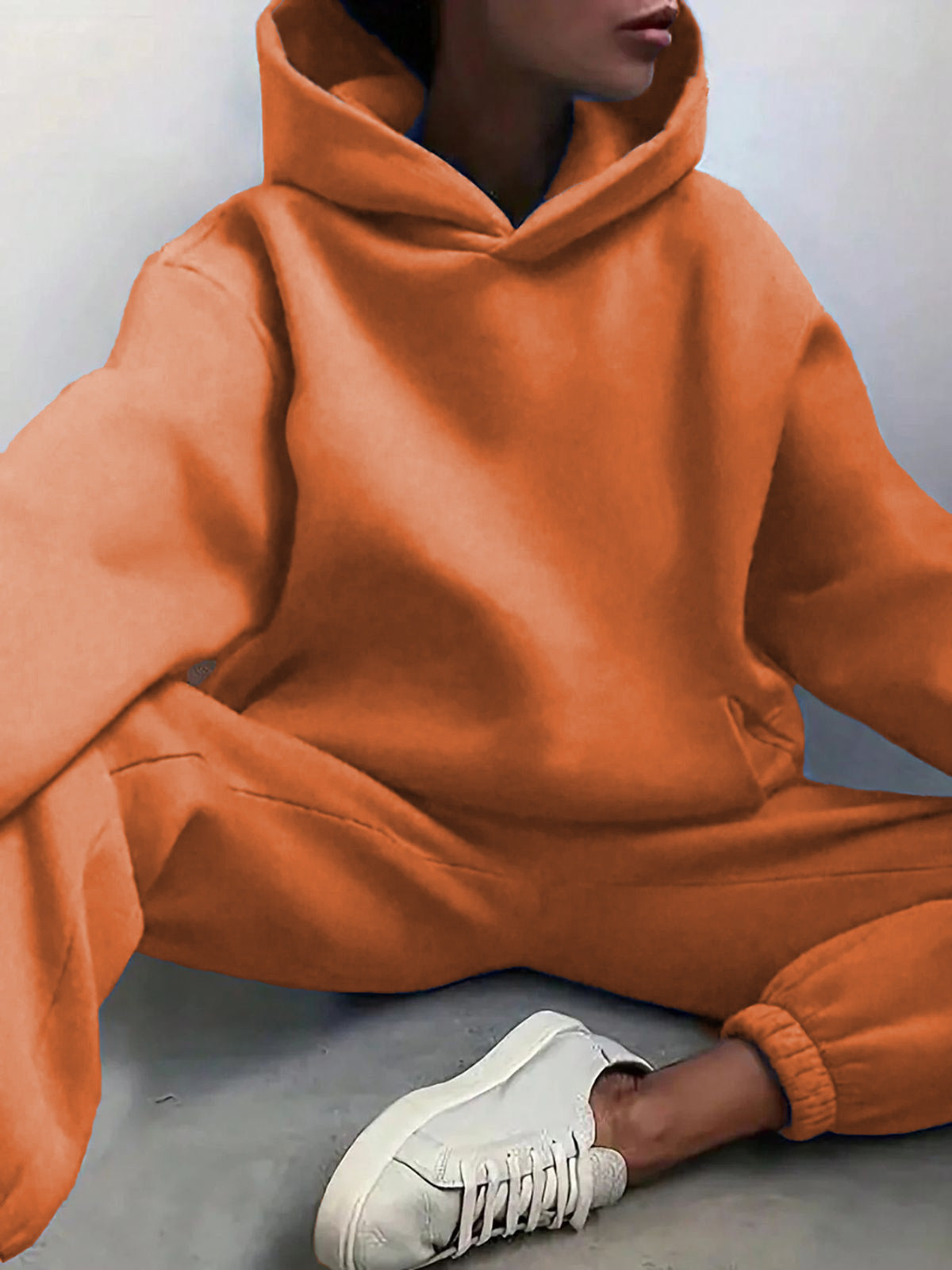Solid Drop Shoulder Hooded Sweatshirt & Solid Sweatpants
