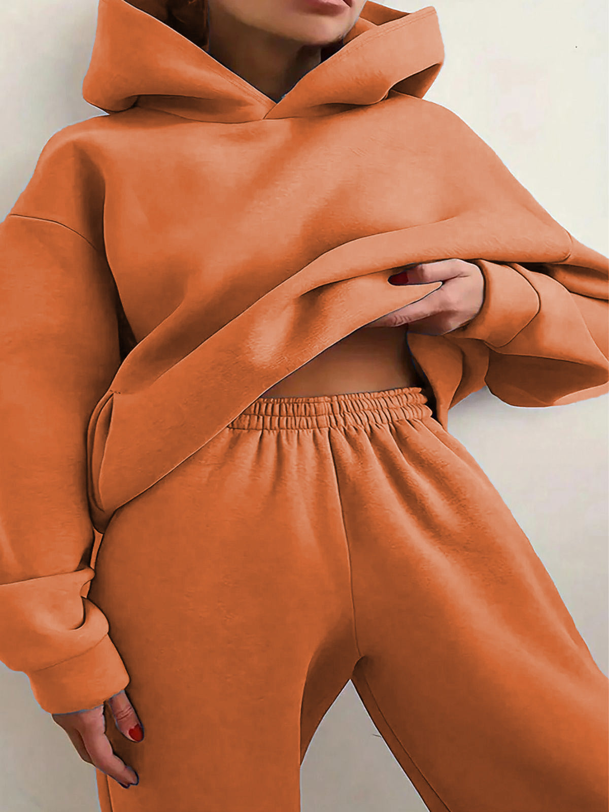 Solid Drop Shoulder Hooded Sweatshirt & Solid Sweatpants