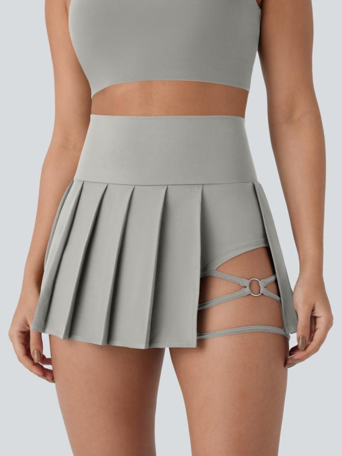 Solid Asymmetric Hem High Waisted Pleated 2 in 1 Side Back Pocket Quick Dry Mini Dance Skirt
