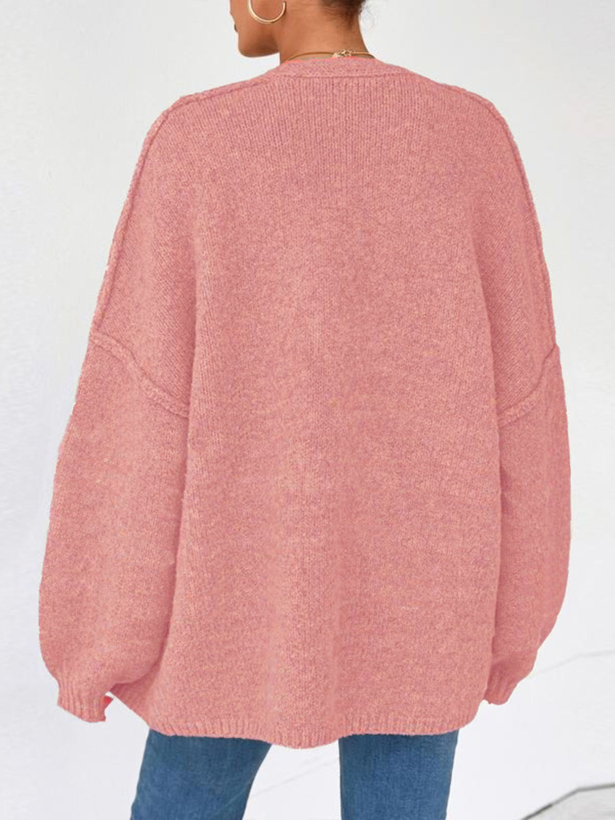Solid Oversized Camel Outwear Fall Long Lantern Sleeve Knit Cardigan