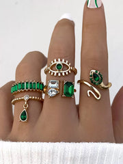 Glamorous Style 5pcs Solid Beading Alloy Teardrop Snake-Shaped Rings