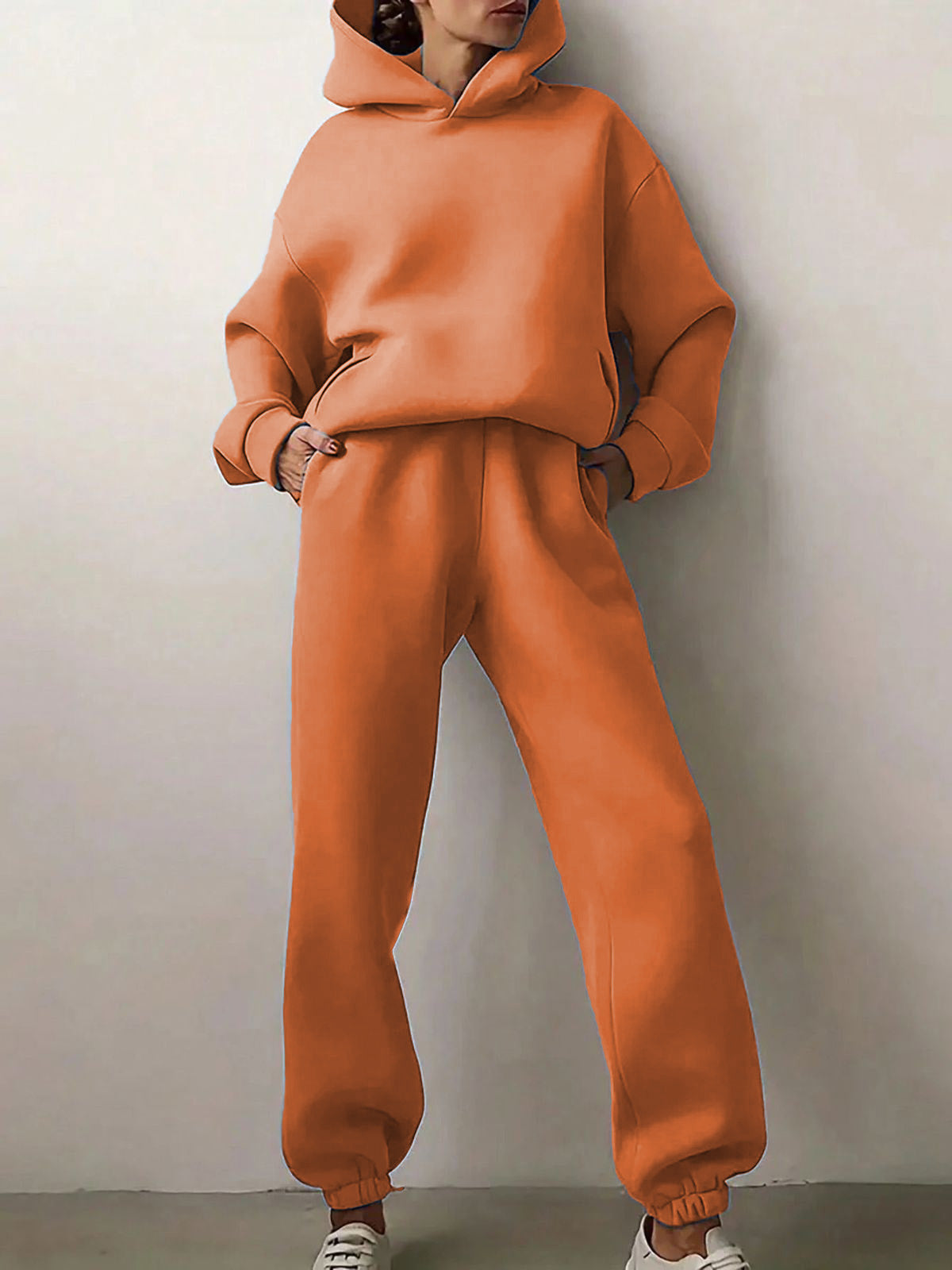 Solid Drop Shoulder Hooded Sweatshirt & Solid Sweatpants