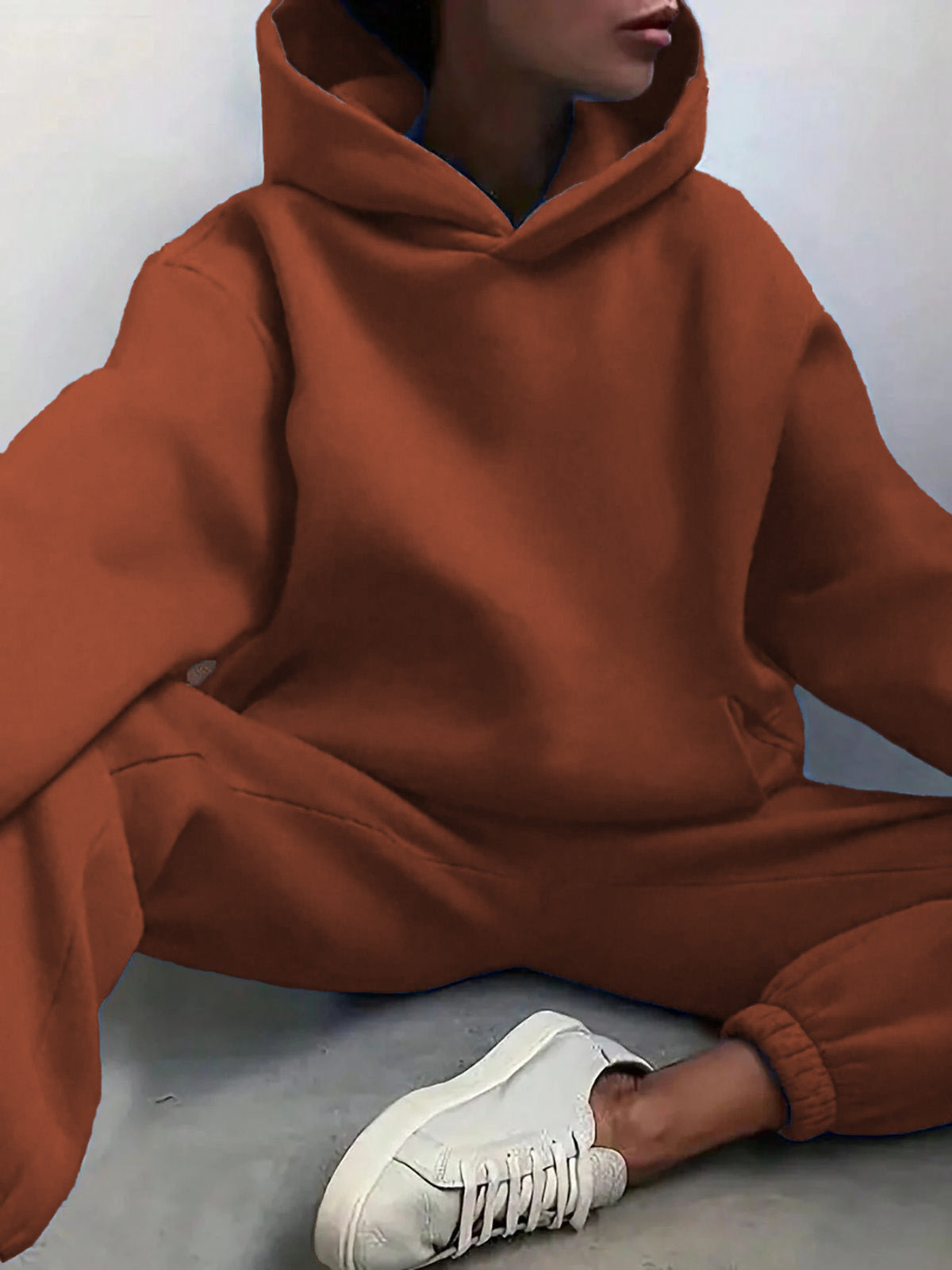 Solid Drop Shoulder Hooded Sweatshirt & Solid Sweatpants