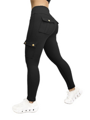 Tummy Control Butt Lifting Flap Pockets High Waist Workout Cargo Yoga Pants