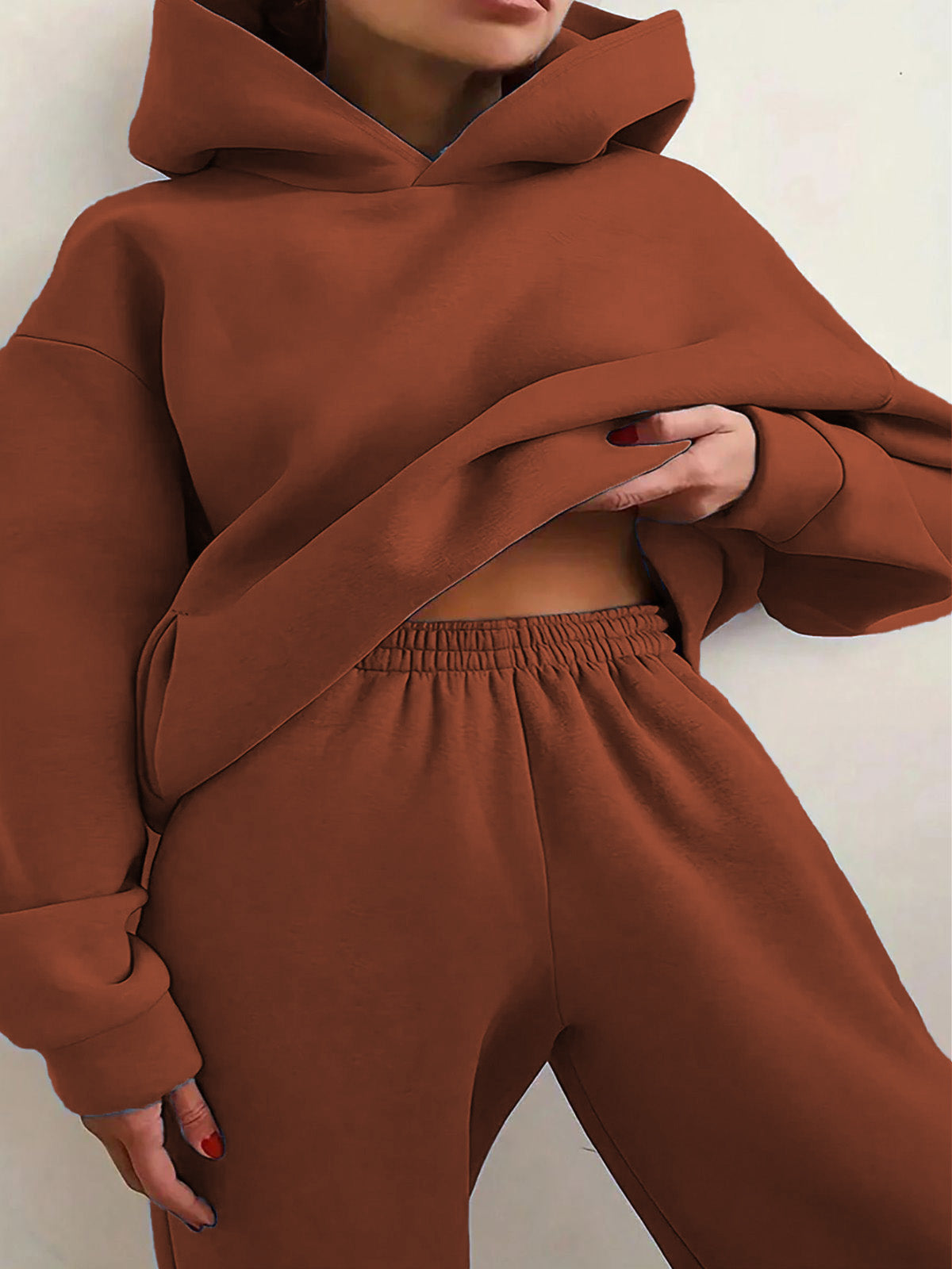 Solid Drop Shoulder Hooded Sweatshirt & Solid Sweatpants