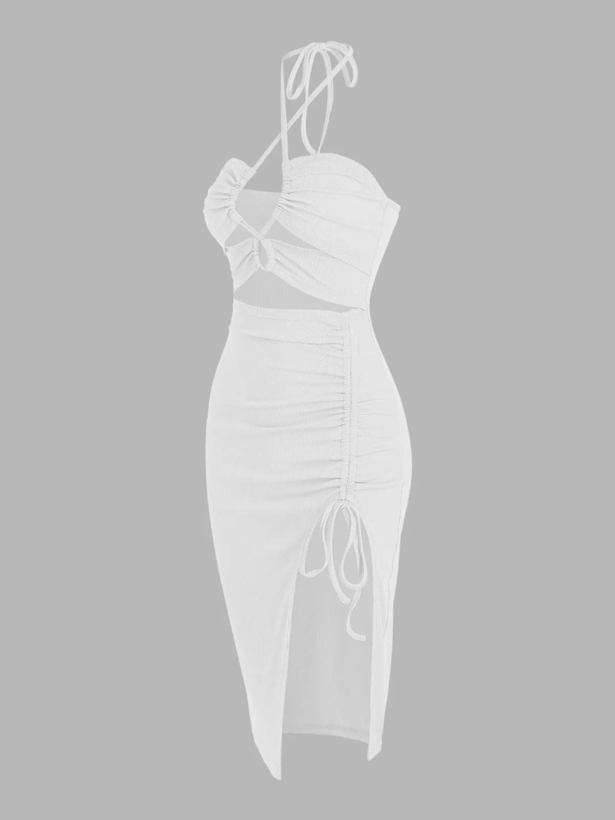 Solid Lace-up Criss Cross Halter Neck Cut-out Slit Backless Bodycon Dress