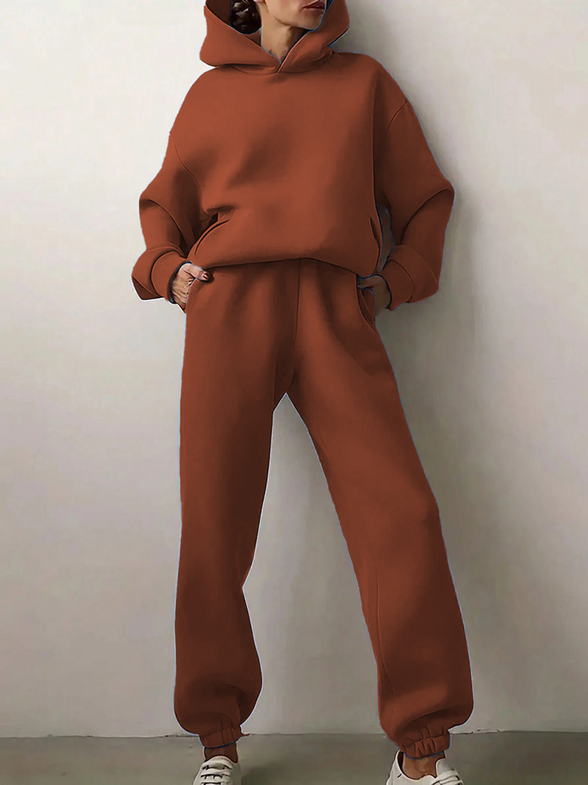 Solid Drop Shoulder Hooded Sweatshirt & Solid Sweatpants