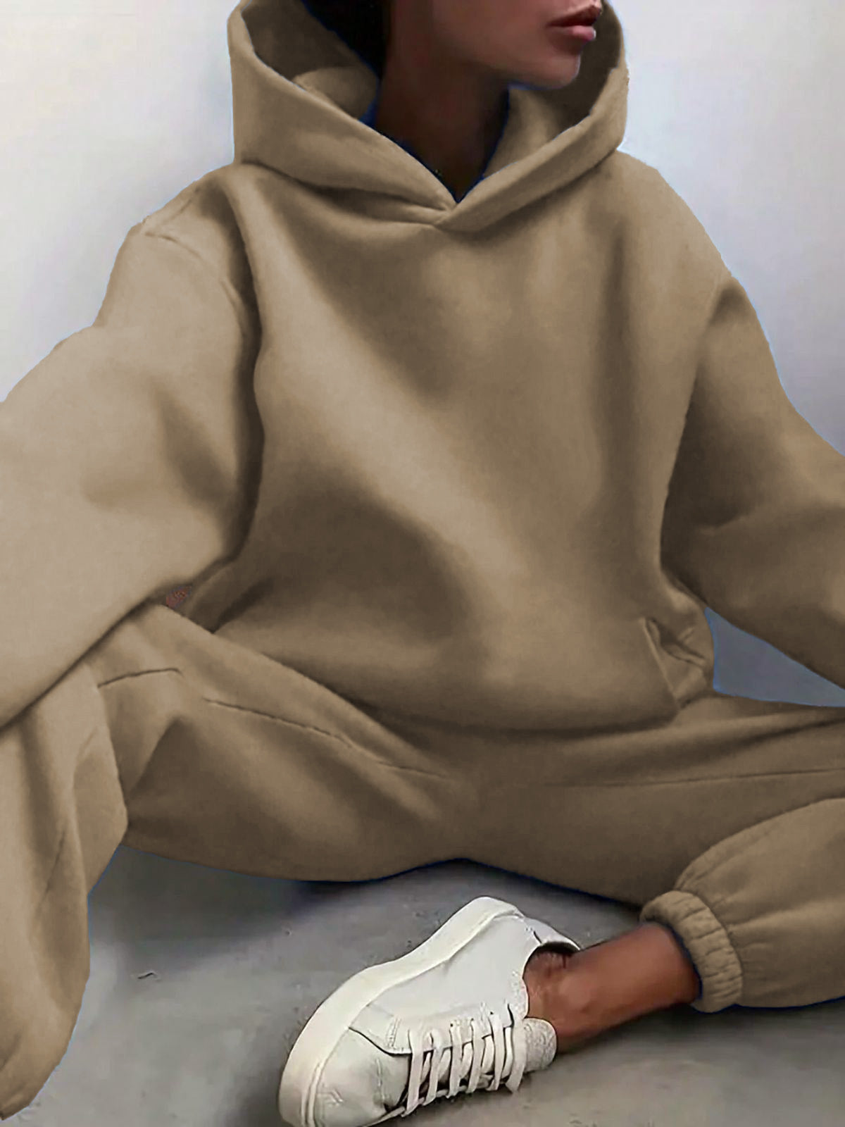 Solid Drop Shoulder Hooded Sweatshirt & Solid Sweatpants