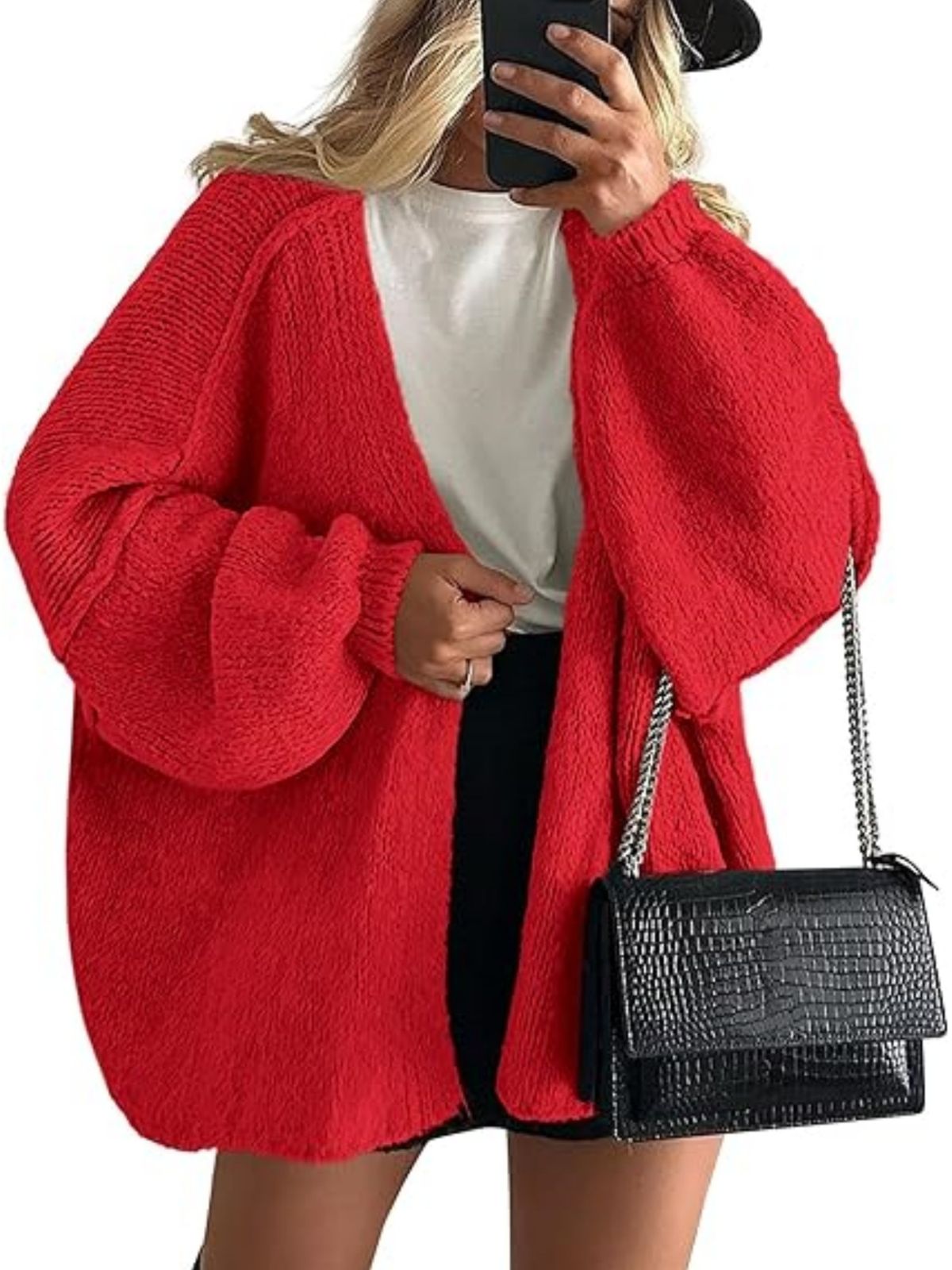 Solid Oversized Camel Outwear Fall Long Lantern Sleeve Knit Cardigan