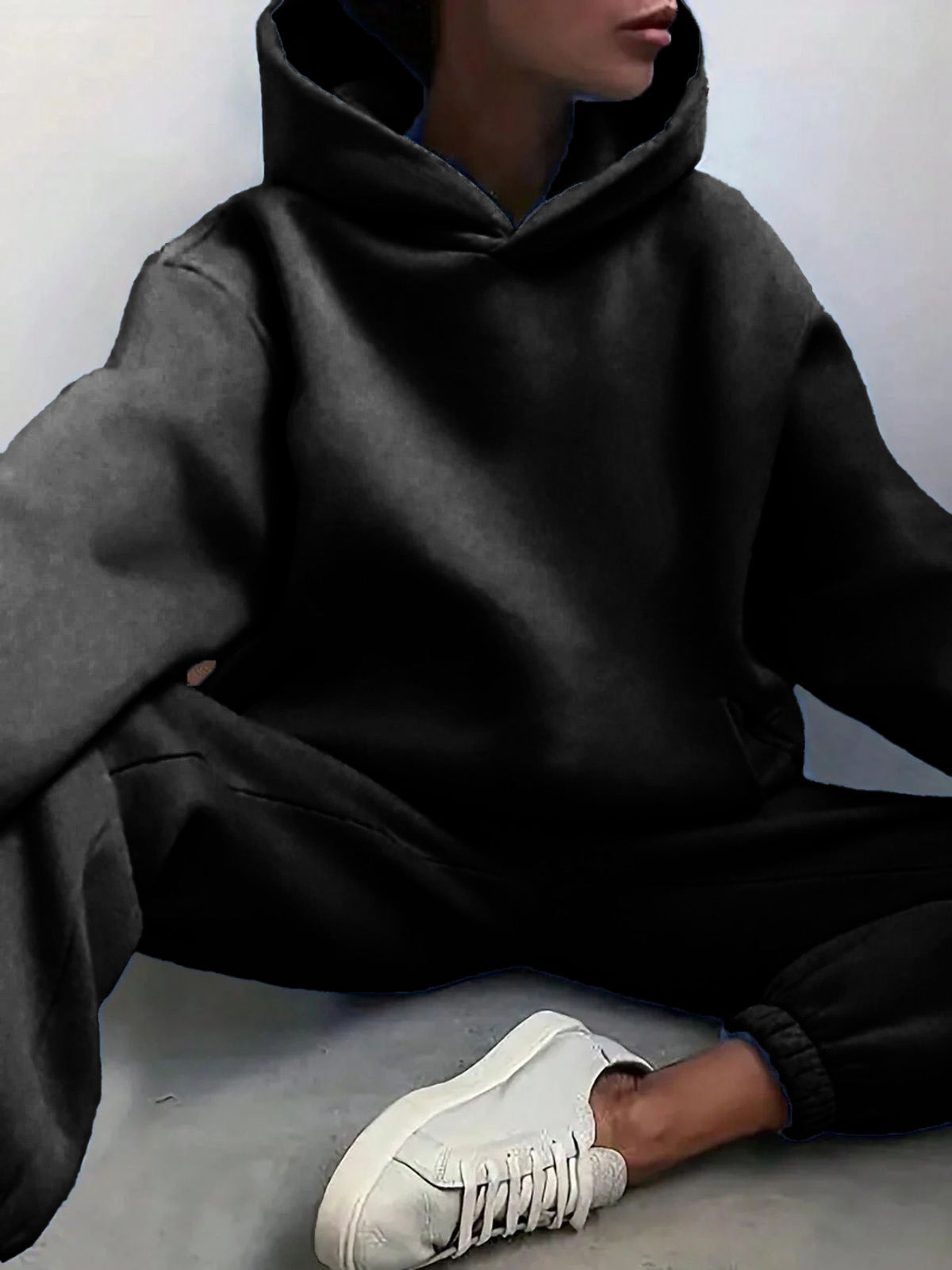 Solid Drop Shoulder Hooded Sweatshirt & Solid Sweatpants