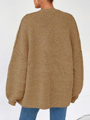 Solid Oversized Camel Outwear Fall Long Lantern Sleeve Knit Cardigan