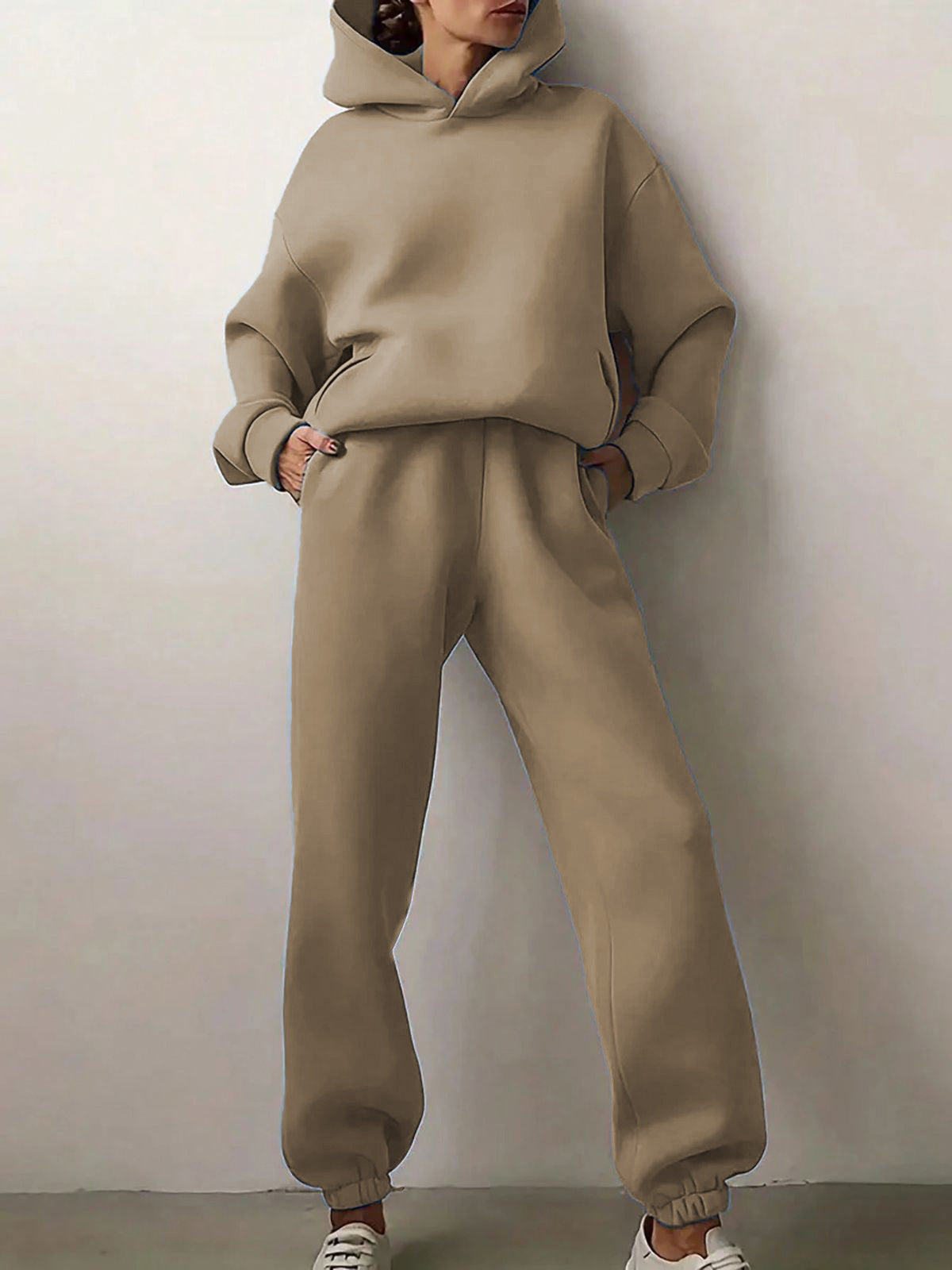 Solid Drop Shoulder Hooded Sweatshirt & Solid Sweatpants
