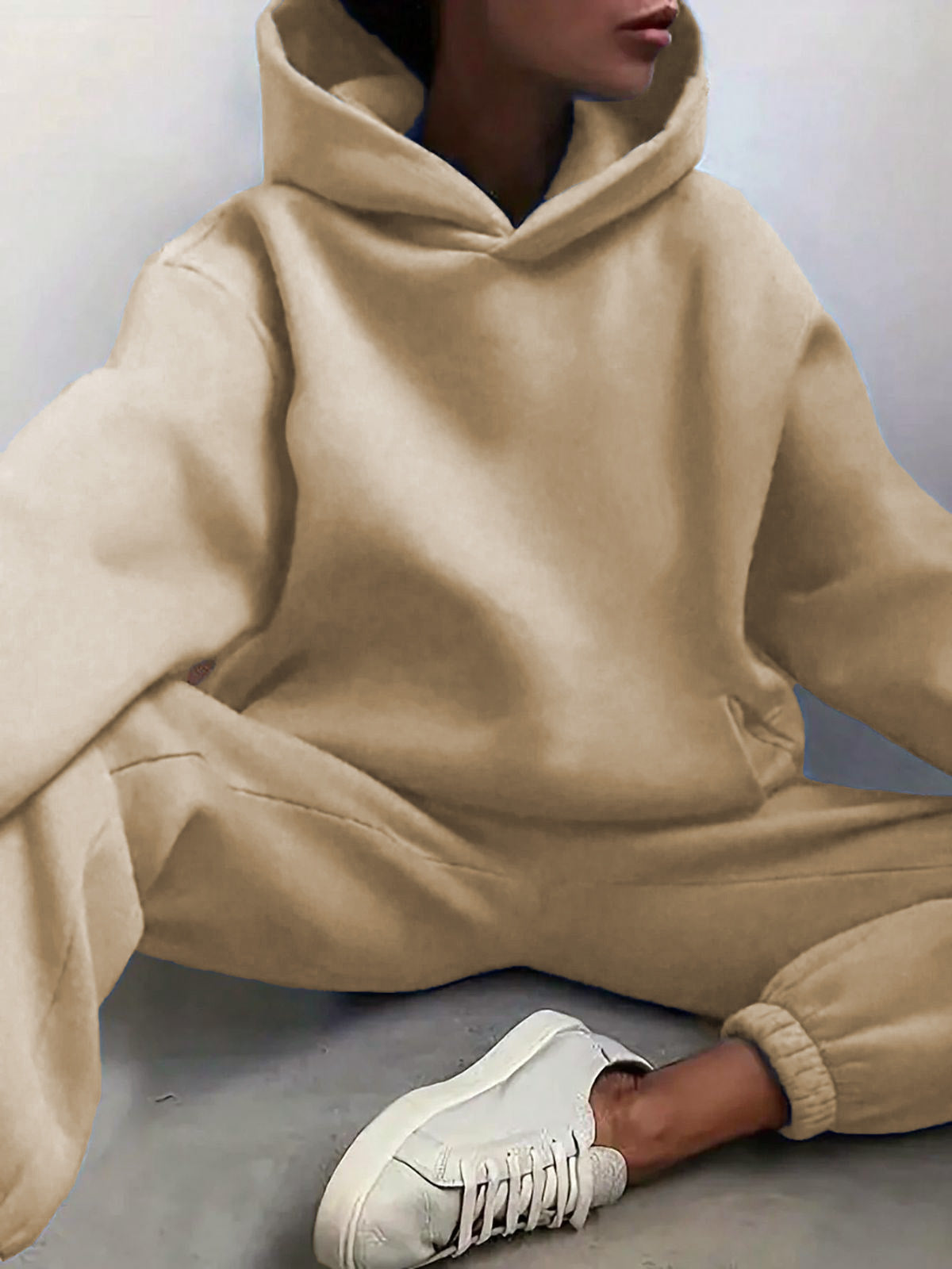 Solid Drop Shoulder Hooded Sweatshirt & Solid Sweatpants