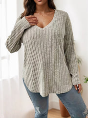 Plus Size Solid V-neck Regular Sleeve Long Sleeve Blouse