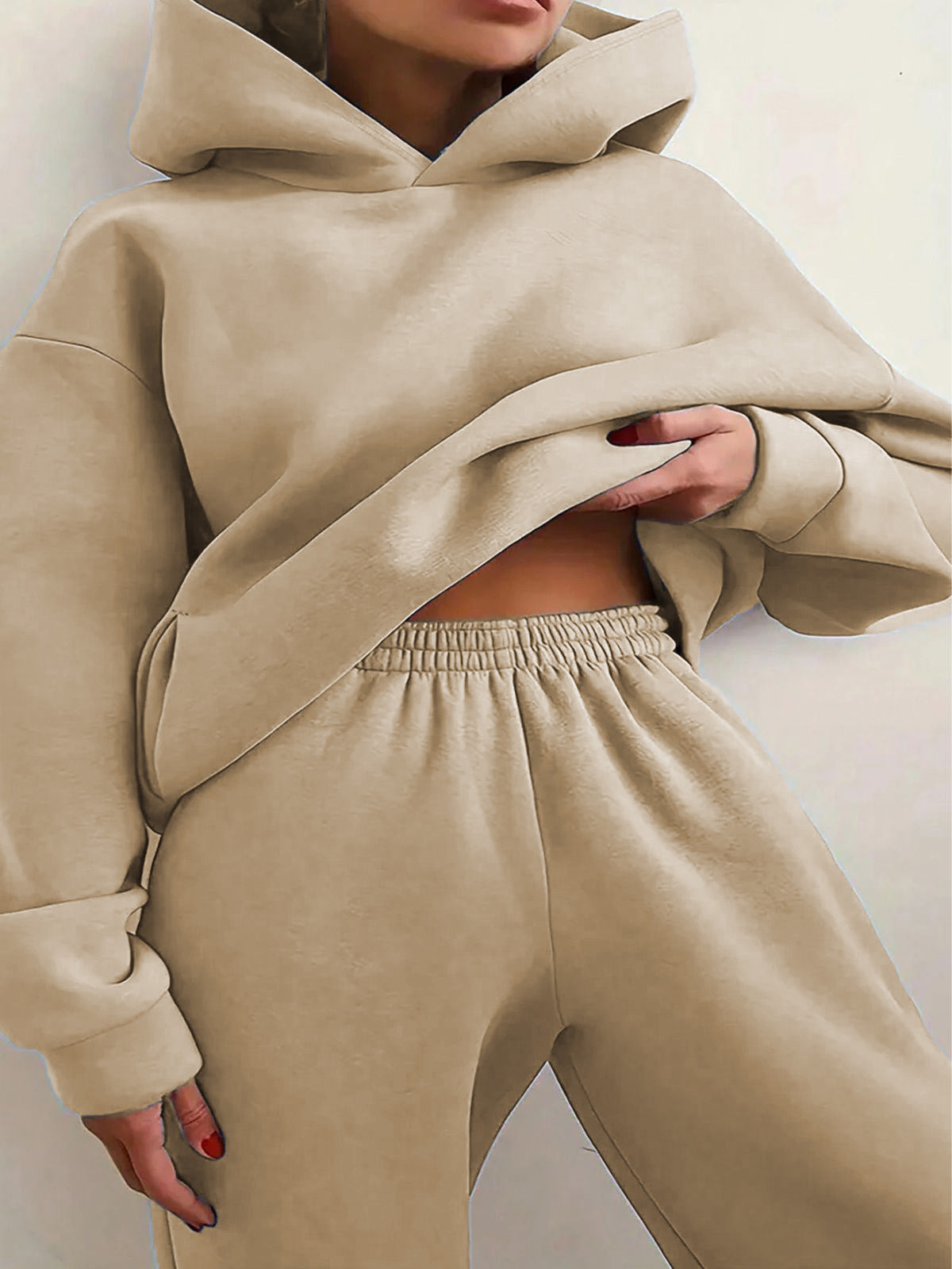 Solid Drop Shoulder Hooded Sweatshirt & Solid Sweatpants