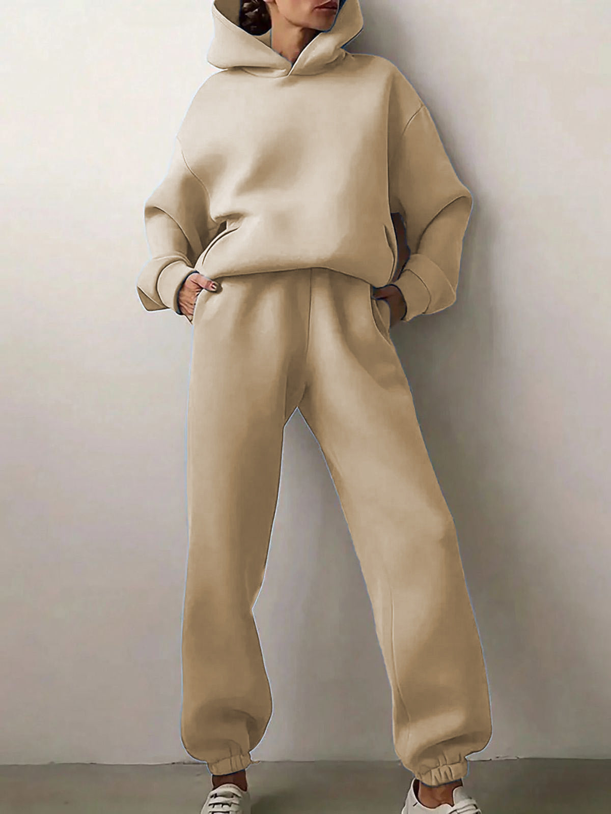 Solid Drop Shoulder Hooded Sweatshirt & Solid Sweatpants