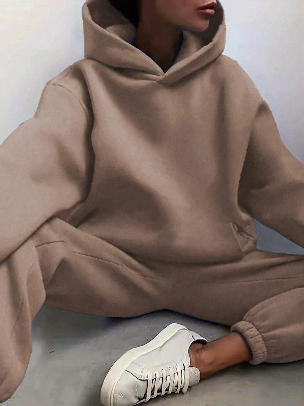 Solid Drop Shoulder Hooded Sweatshirt & Solid Sweatpants