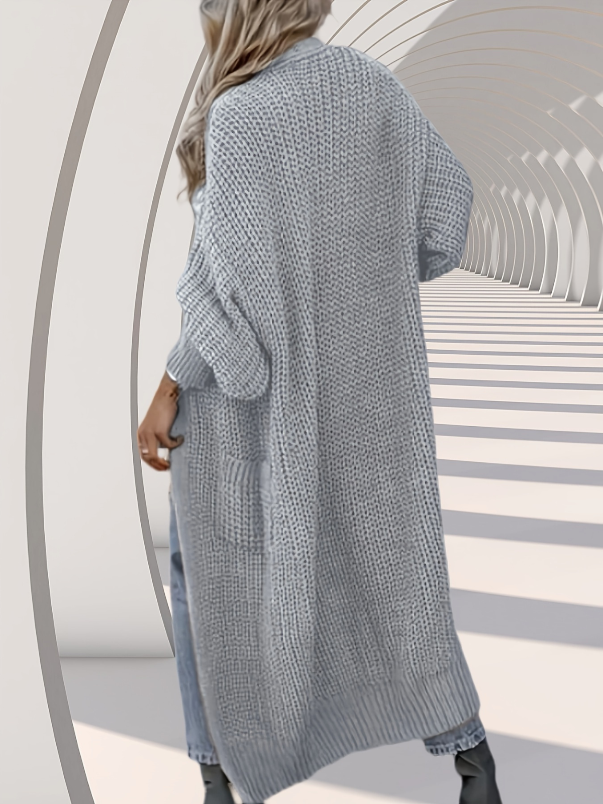 Solid Pocket V-neck Drop Shoulder Casual Basic Pocket Cardigan Ladies Knitwear for Spring & Fall Daily