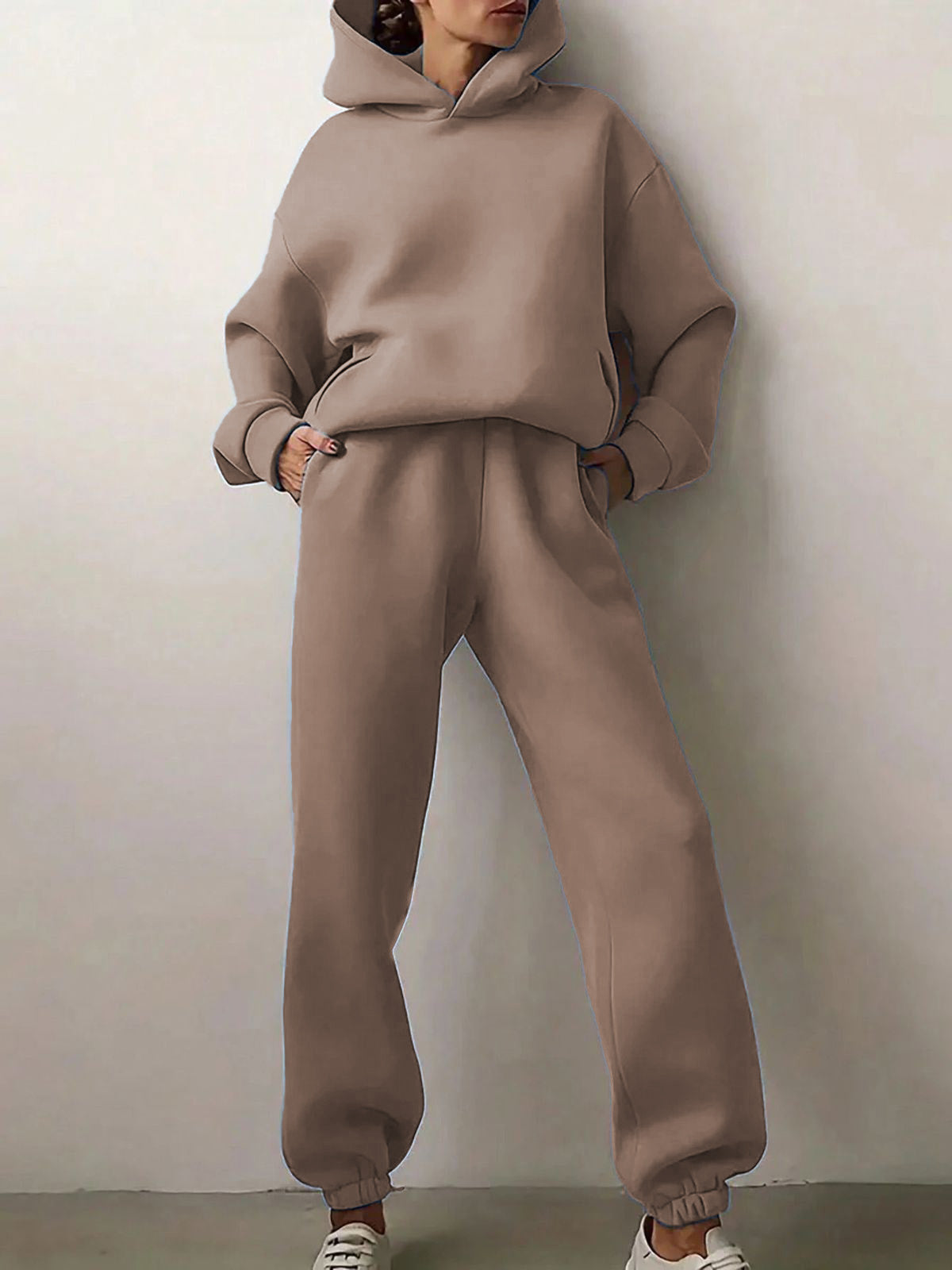 Solid Drop Shoulder Hooded Sweatshirt & Solid Sweatpants