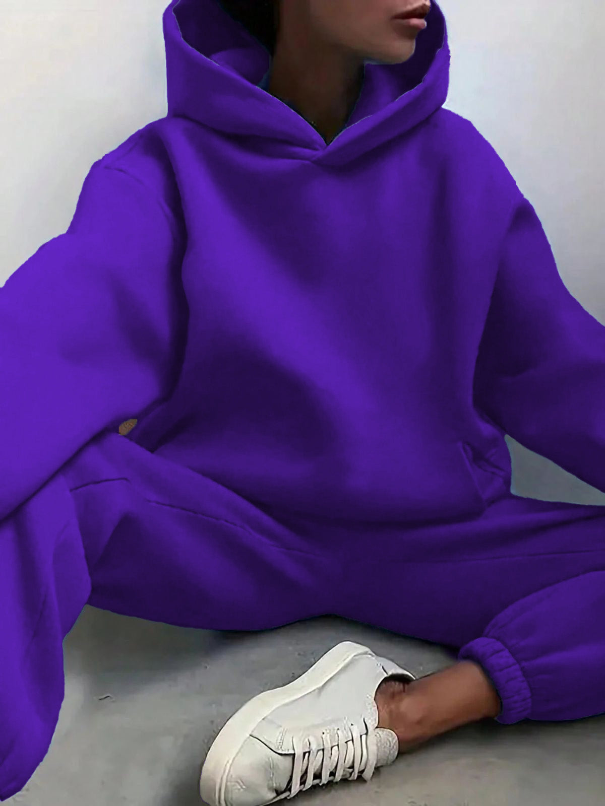 Solid Drop Shoulder Hooded Sweatshirt & Solid Sweatpants