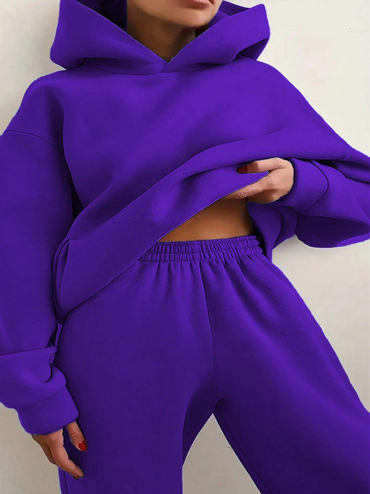 Solid Drop Shoulder Hooded Sweatshirt & Solid Sweatpants