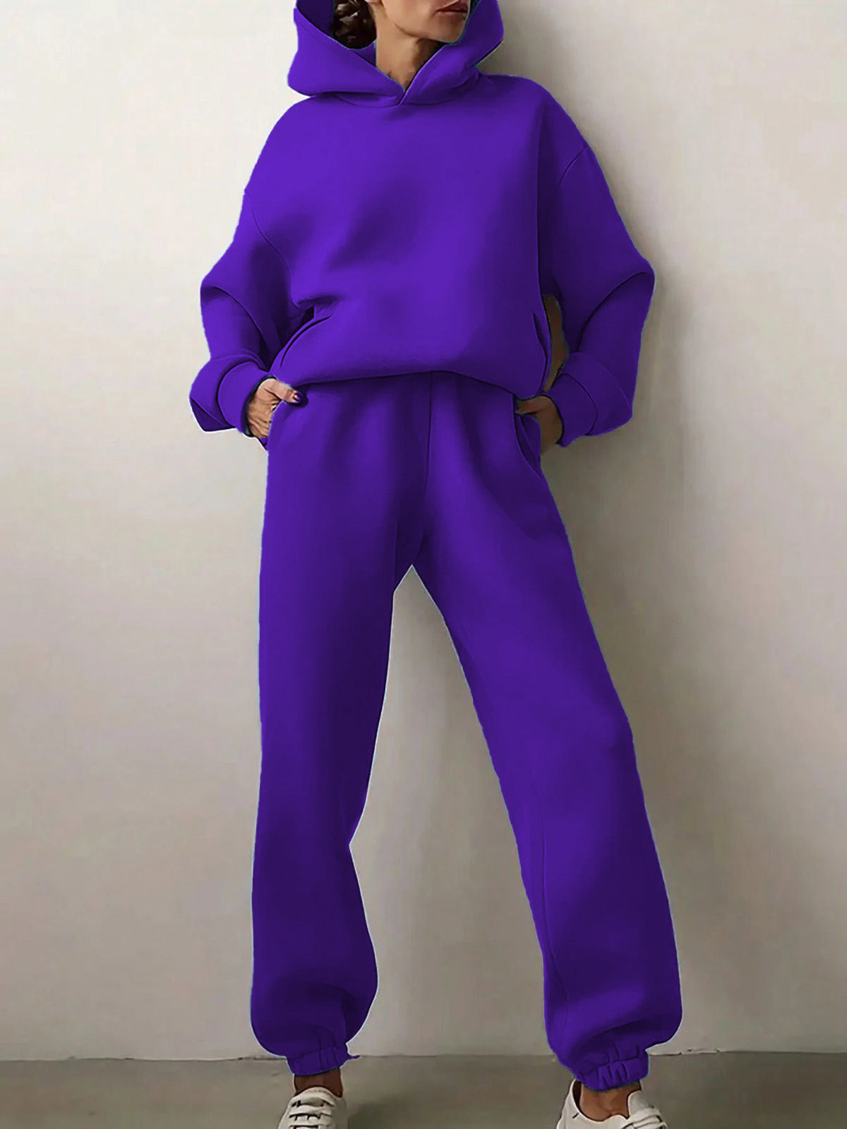 Solid Drop Shoulder Hooded Sweatshirt & Solid Sweatpants