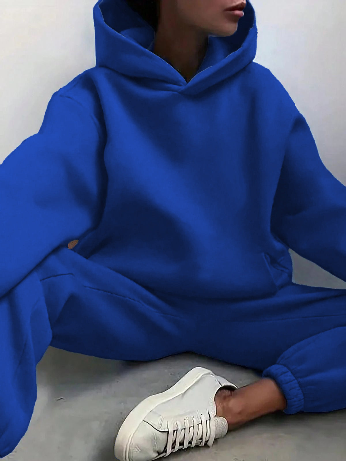 Solid Drop Shoulder Hooded Sweatshirt & Solid Sweatpants