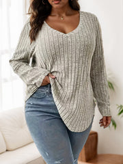 Plus Size Solid V-neck Regular Sleeve Long Sleeve Blouse