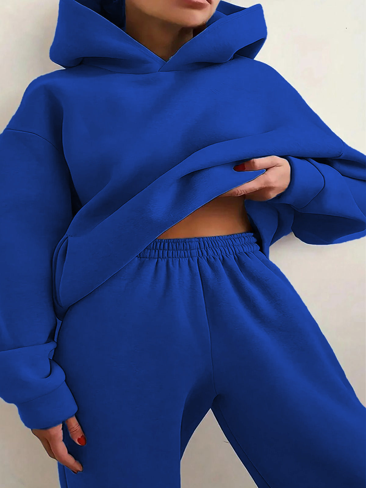 Solid Drop Shoulder Hooded Sweatshirt & Solid Sweatpants