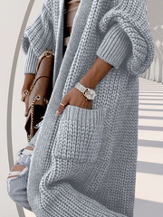 Solid Pocket V-neck Drop Shoulder Casual Basic Pocket Cardigan Ladies Knitwear for Spring & Fall Daily