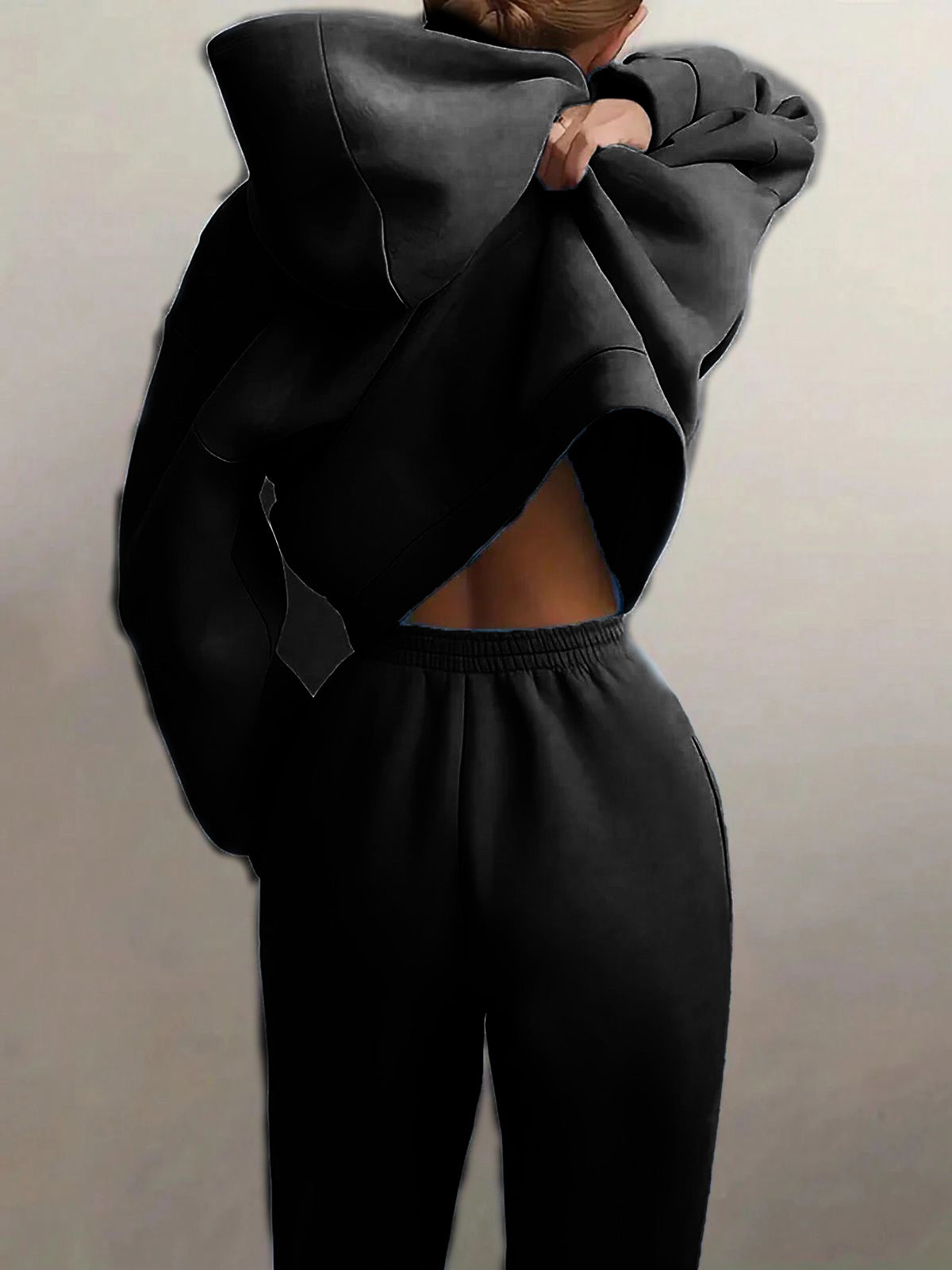 Solid Drop Shoulder Hooded Sweatshirt & Solid Sweatpants