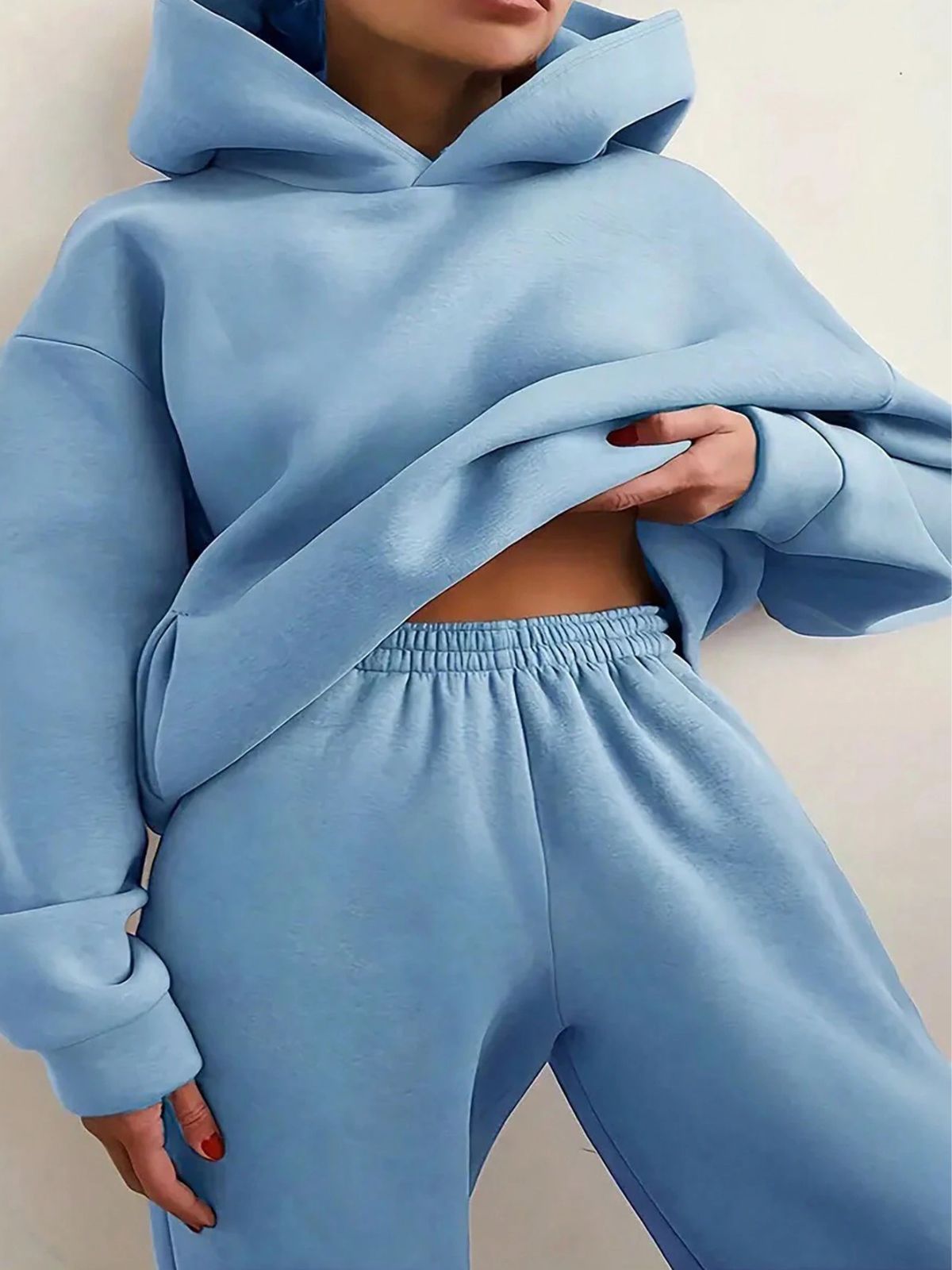 Solid Drop Shoulder Hooded Sweatshirt & Solid Sweatpants